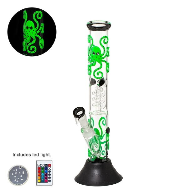 Glasbong Octopoda grün mit LED-Beleuchtung